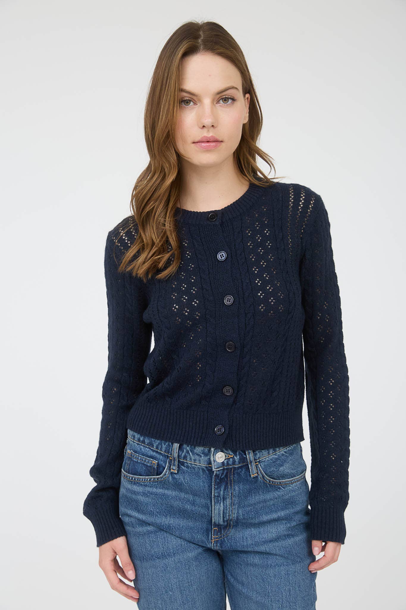 Navy Cable Knit Cardigan