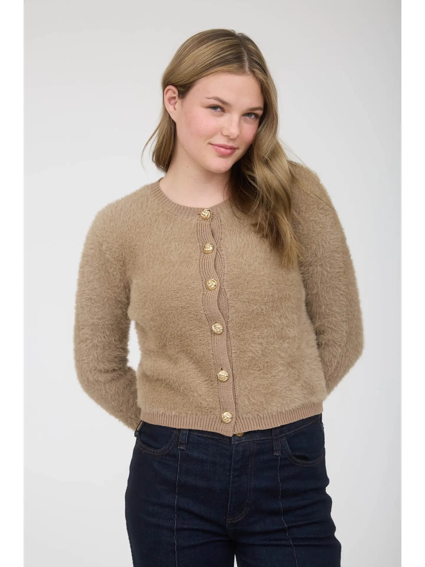Gold Button Fuzzy Cardigan