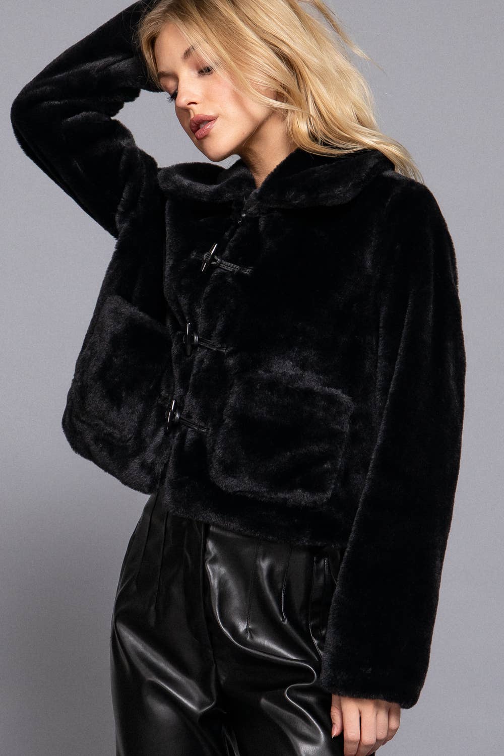 Toggle Button Fur Duffle Jacket