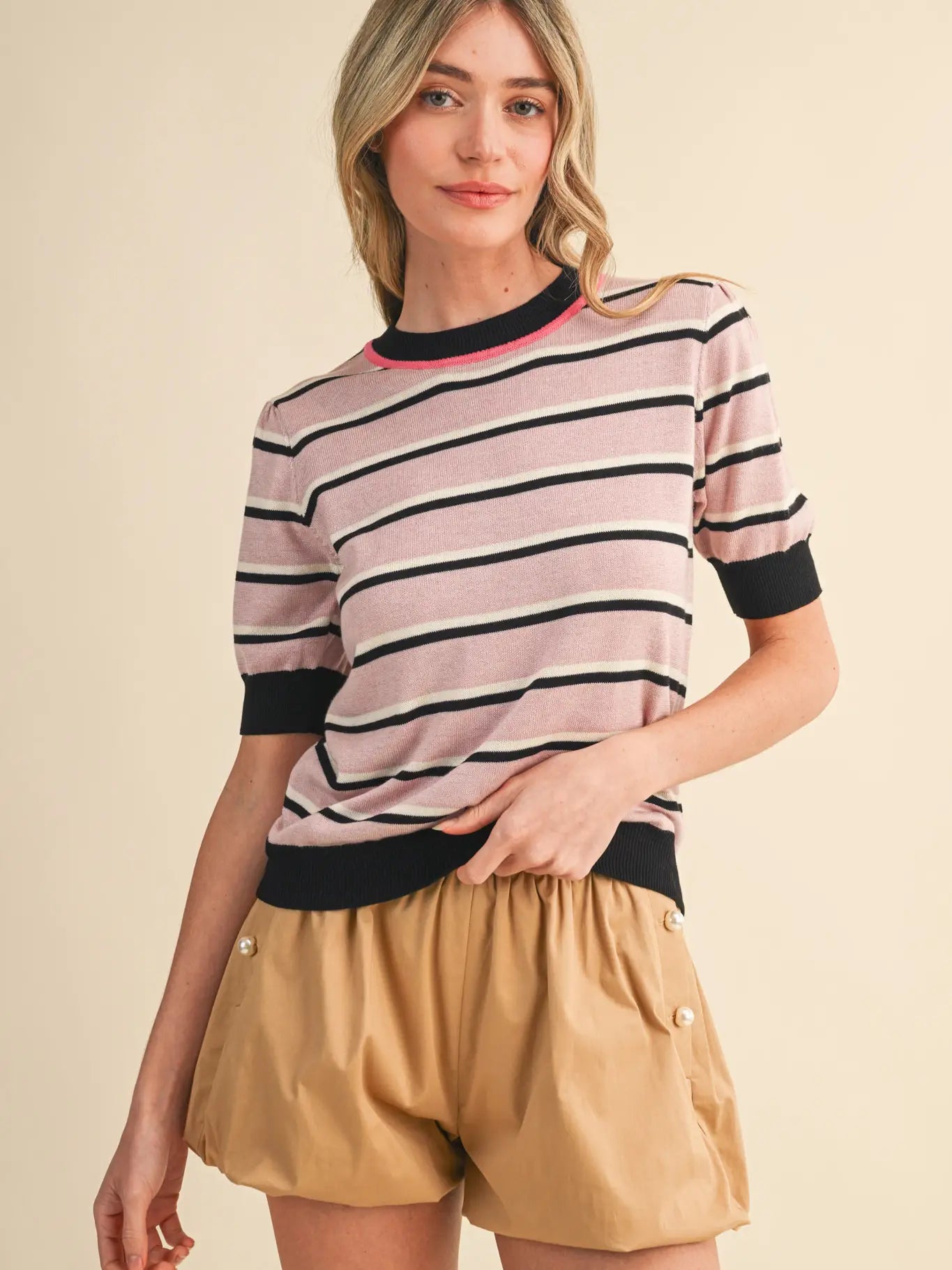 Striped Short Sleeve Sweater