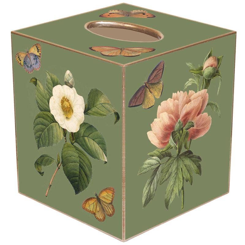 Antique Floral Paper Mache Tissue Box Cover