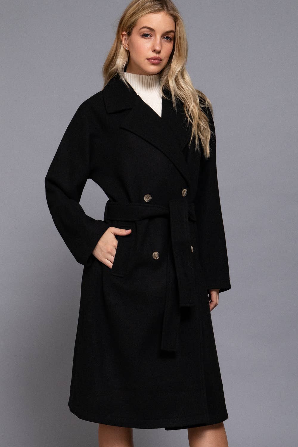 Double Breasted Button Felt Trench Coat