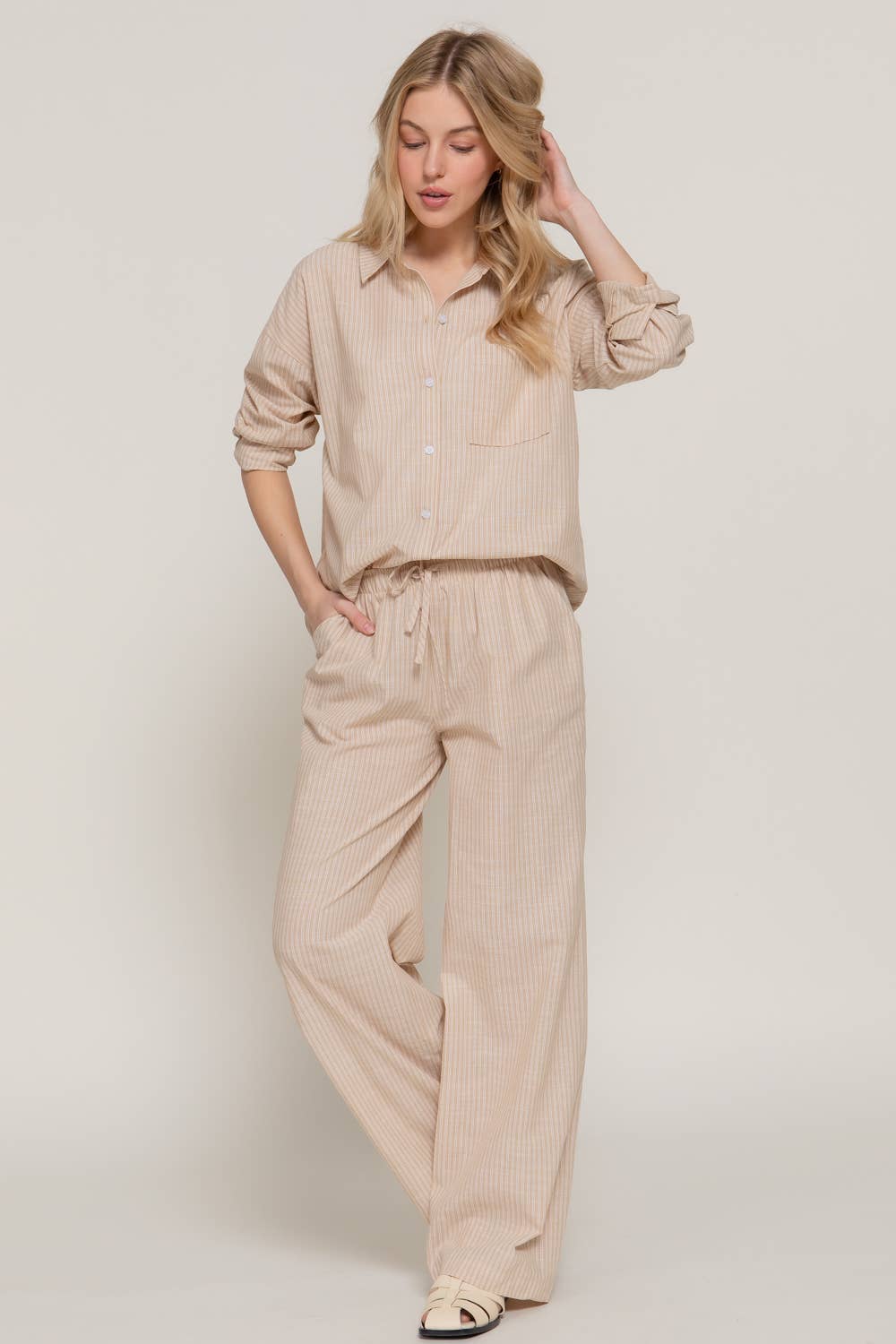 Long Sleeve Button Down Stripe Gauze Shirt