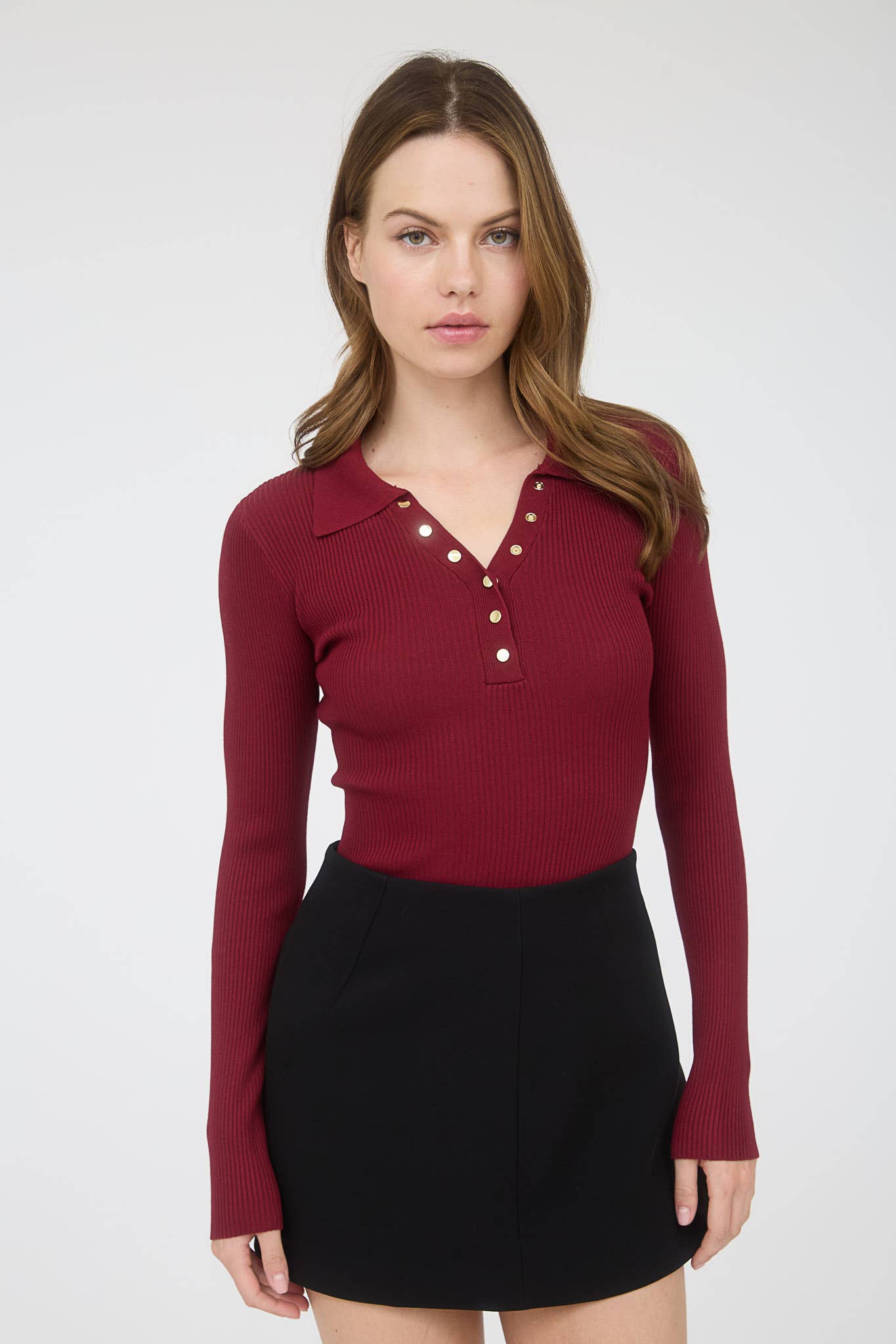 Gold-Button Knit Long Sleeve