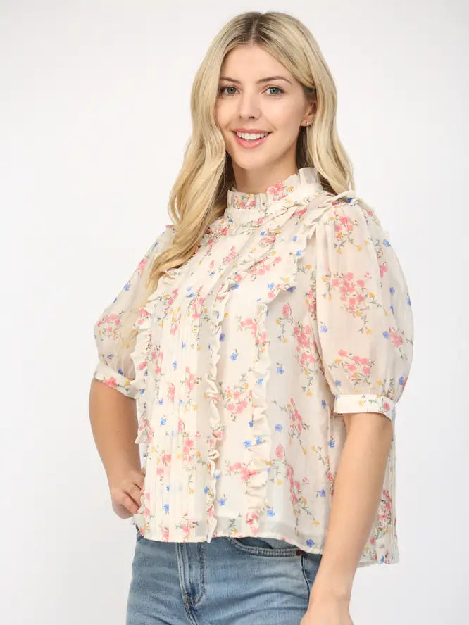 Ruffle Short Sleeve Blouse