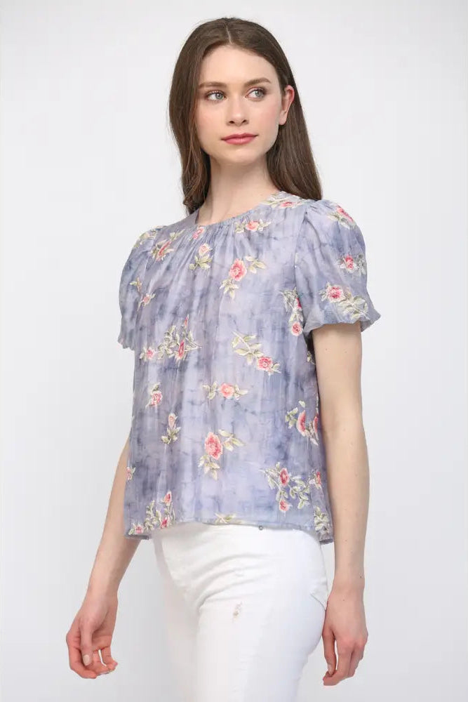 Gathered Neck Floral Top