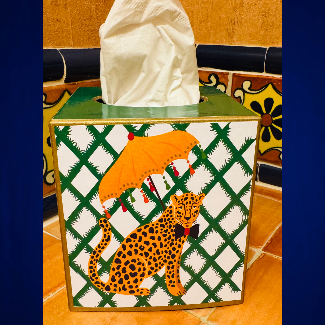 Tissue Box w/ Bow Tie Leopard