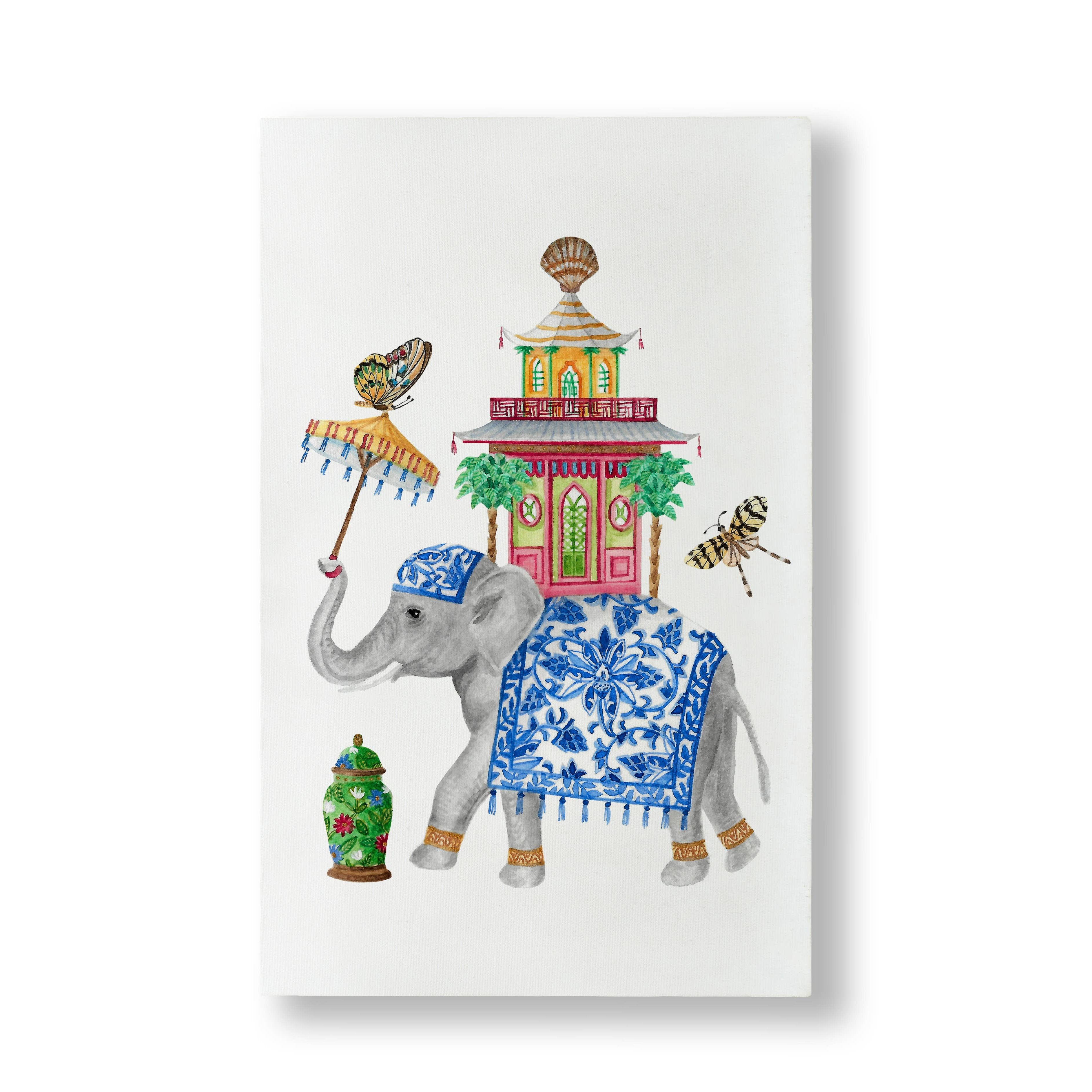 Illustrated Chinoiserie Elephant Canvas Wall Art