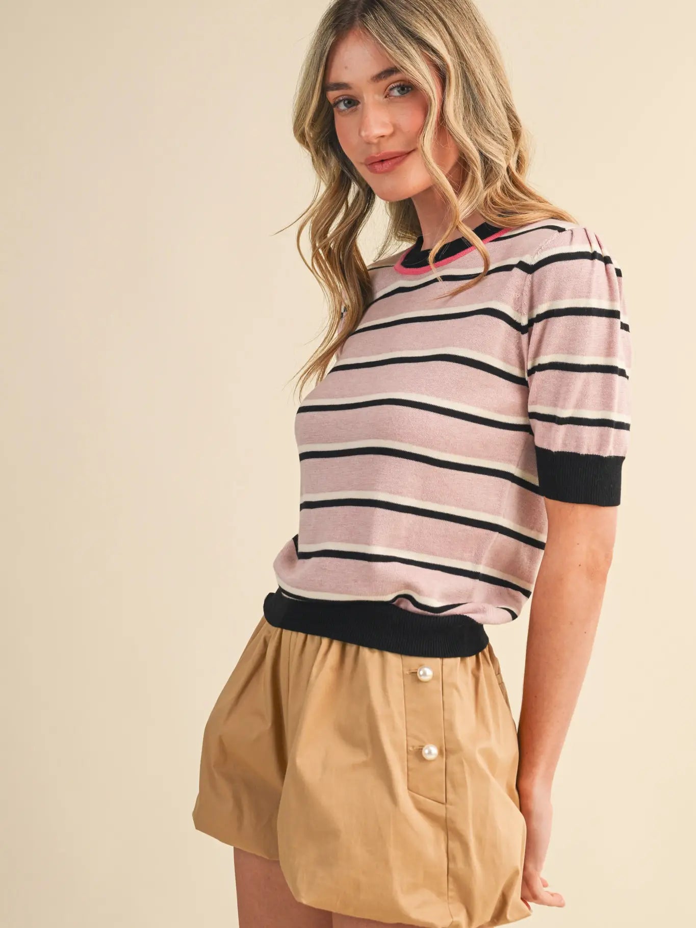 Striped Short Sleeve Sweater