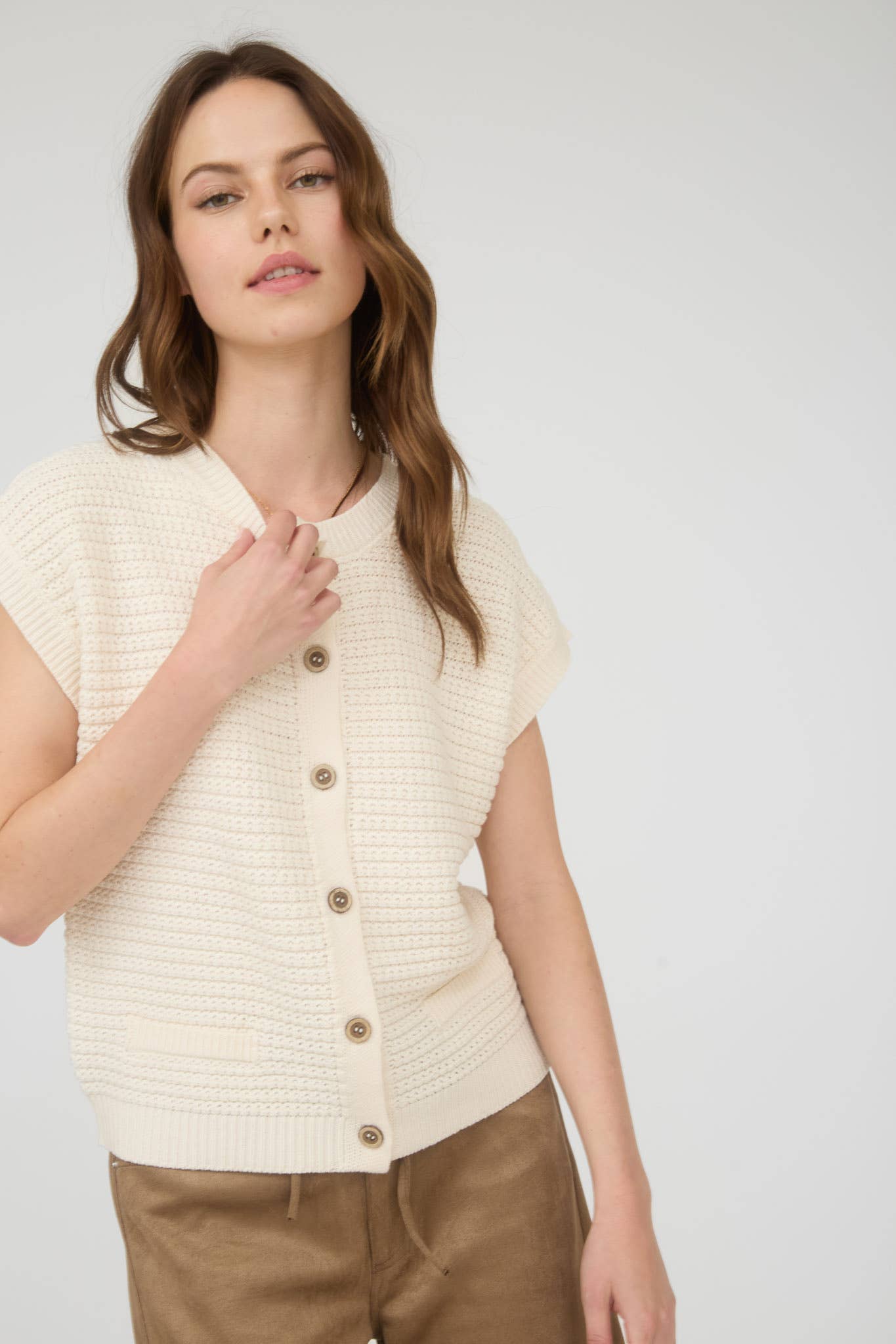 Textured Knit Cardigan Vest