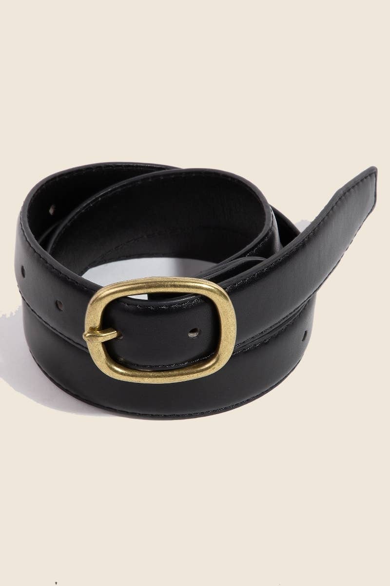 Oval Buckle Faux Leather Belt