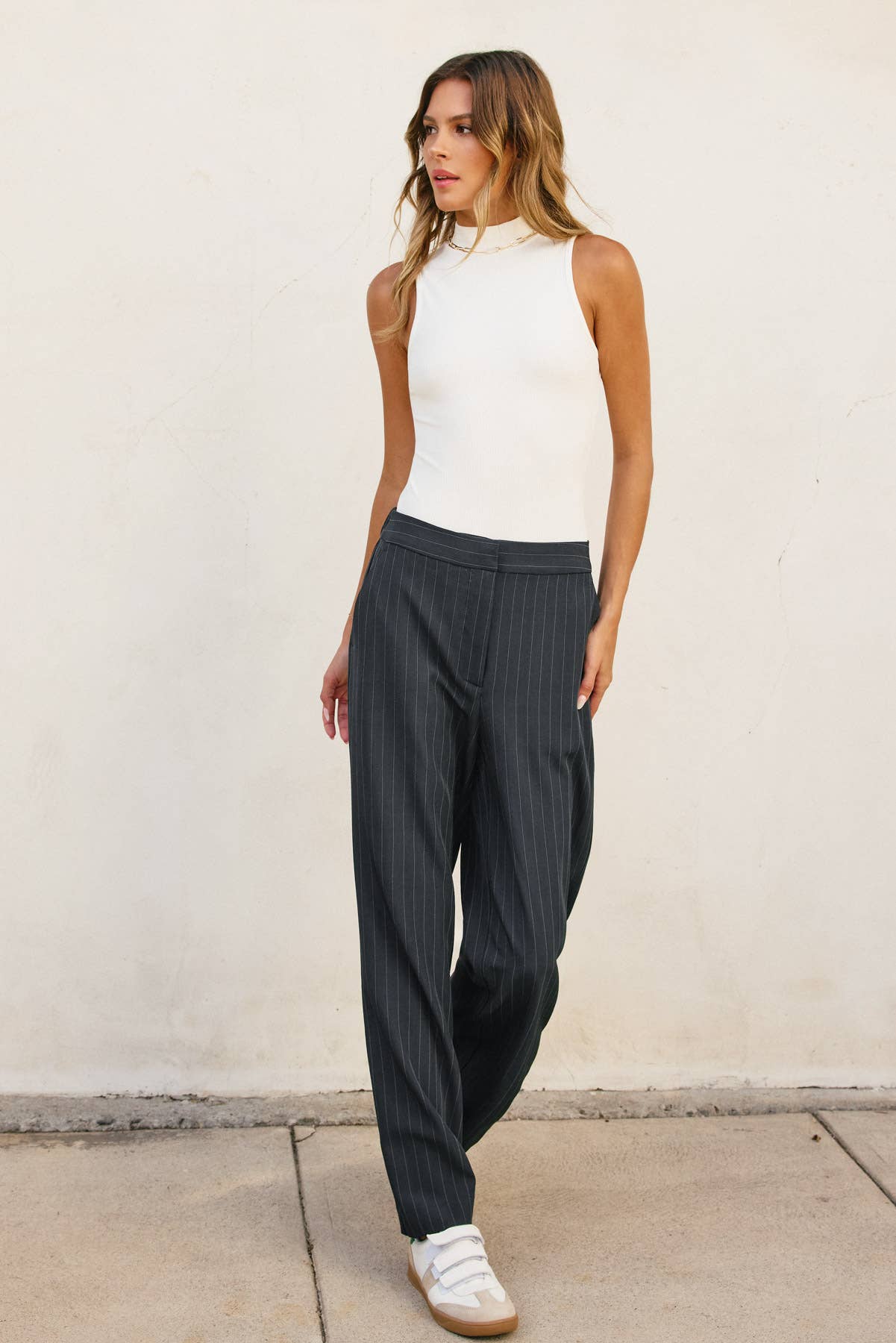 Pinstriped Wide Leg Trousers