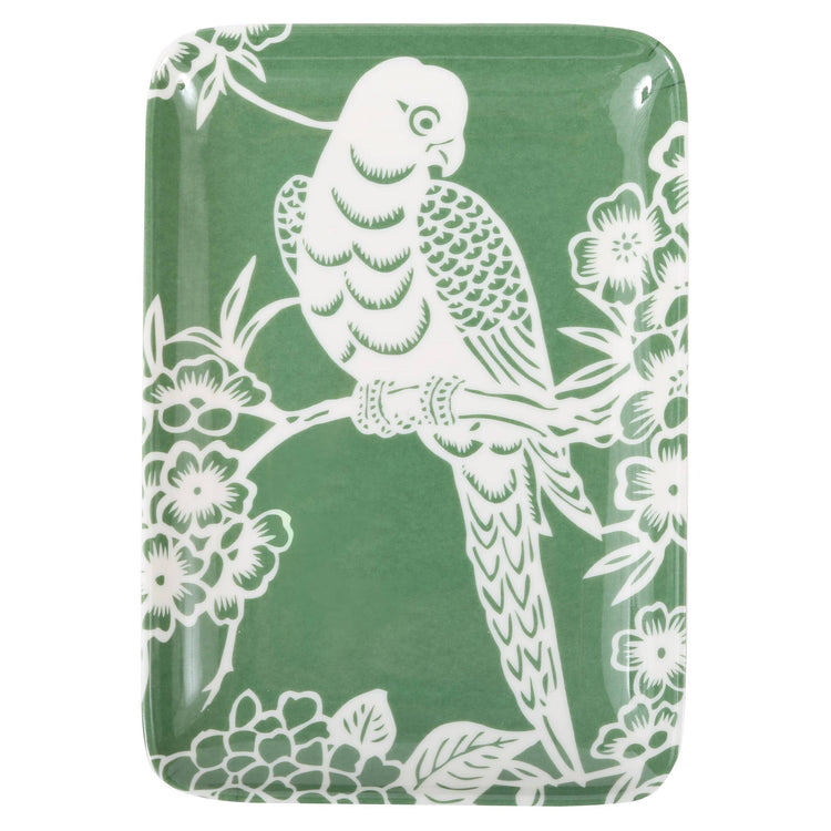 Aviary Parrot Melamine Soap Tray green front | MILK MONEY milkmoney.co | white elephant gift ideas, gift, mother's day gift ideas, white elephant gift, gift shops near me, cute home decor, mother's day gift, cute home accents, handmade in USA, elegant home decor