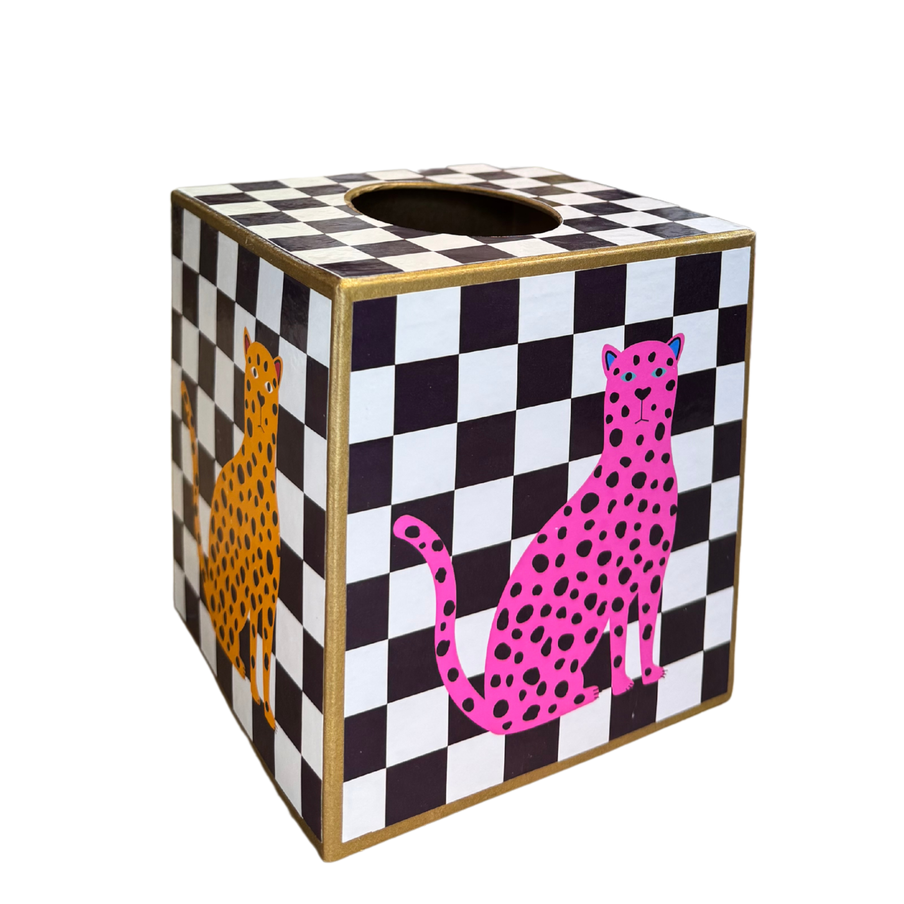 Tissue Box w/ Checkered Leopard