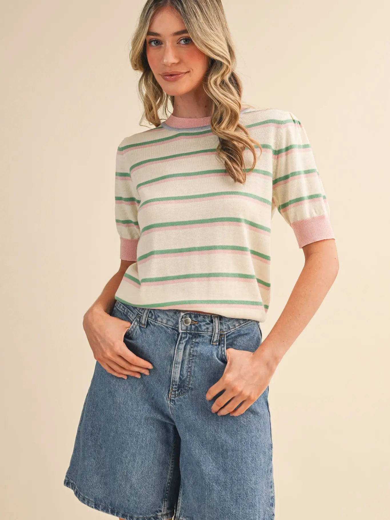 Striped Short Sleeve Sweater