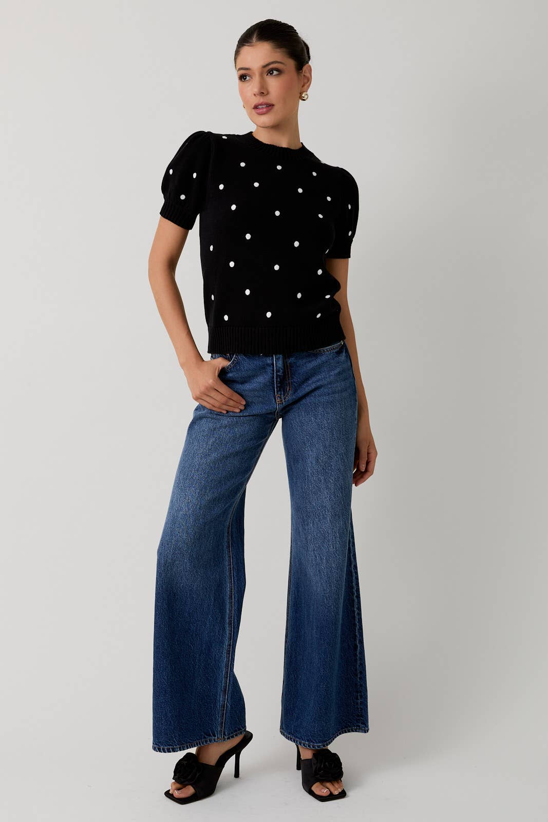 Puff Sleeve Polka Dot Sweater Top