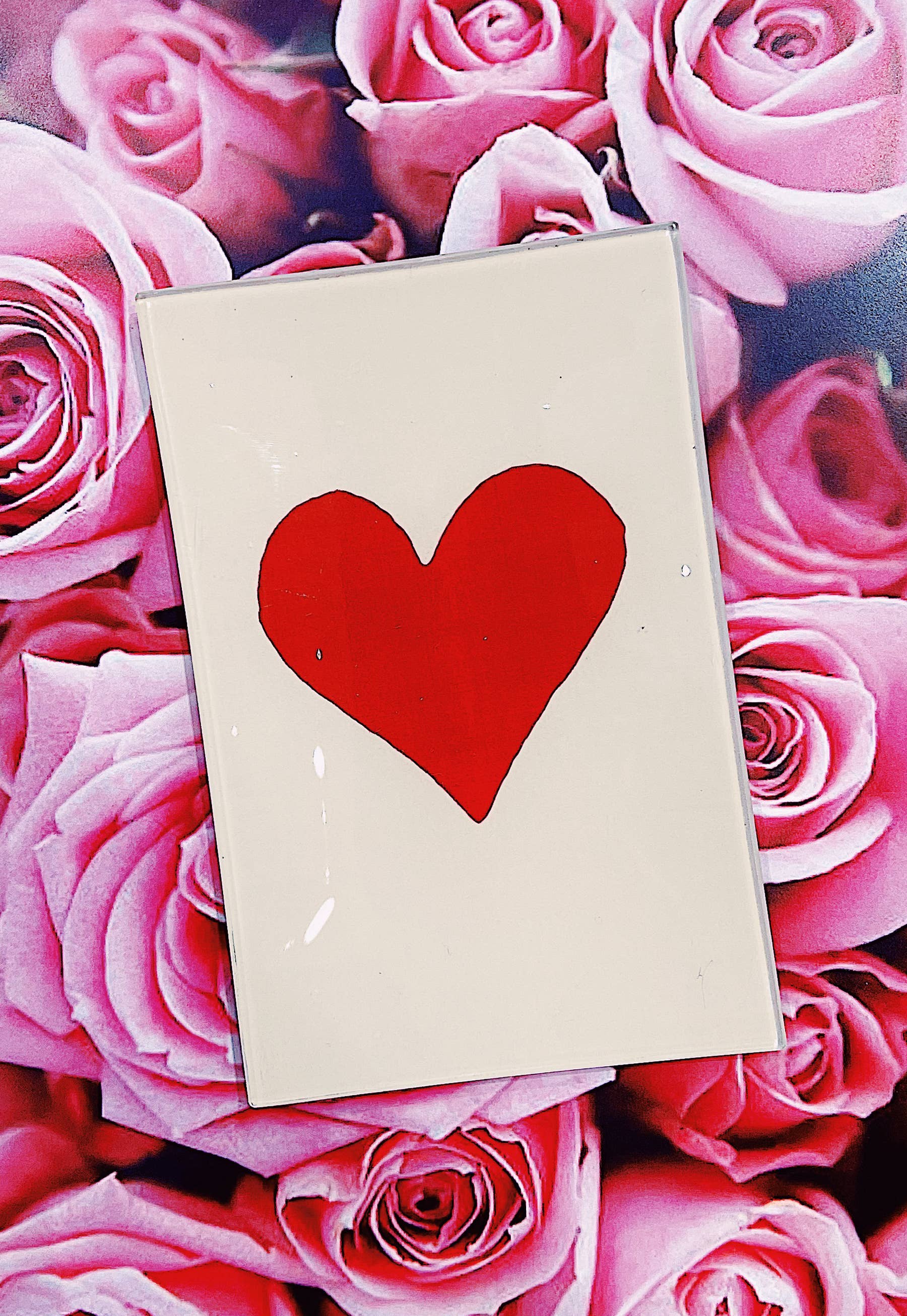 Red Long Heart Decoupage Glass Tray