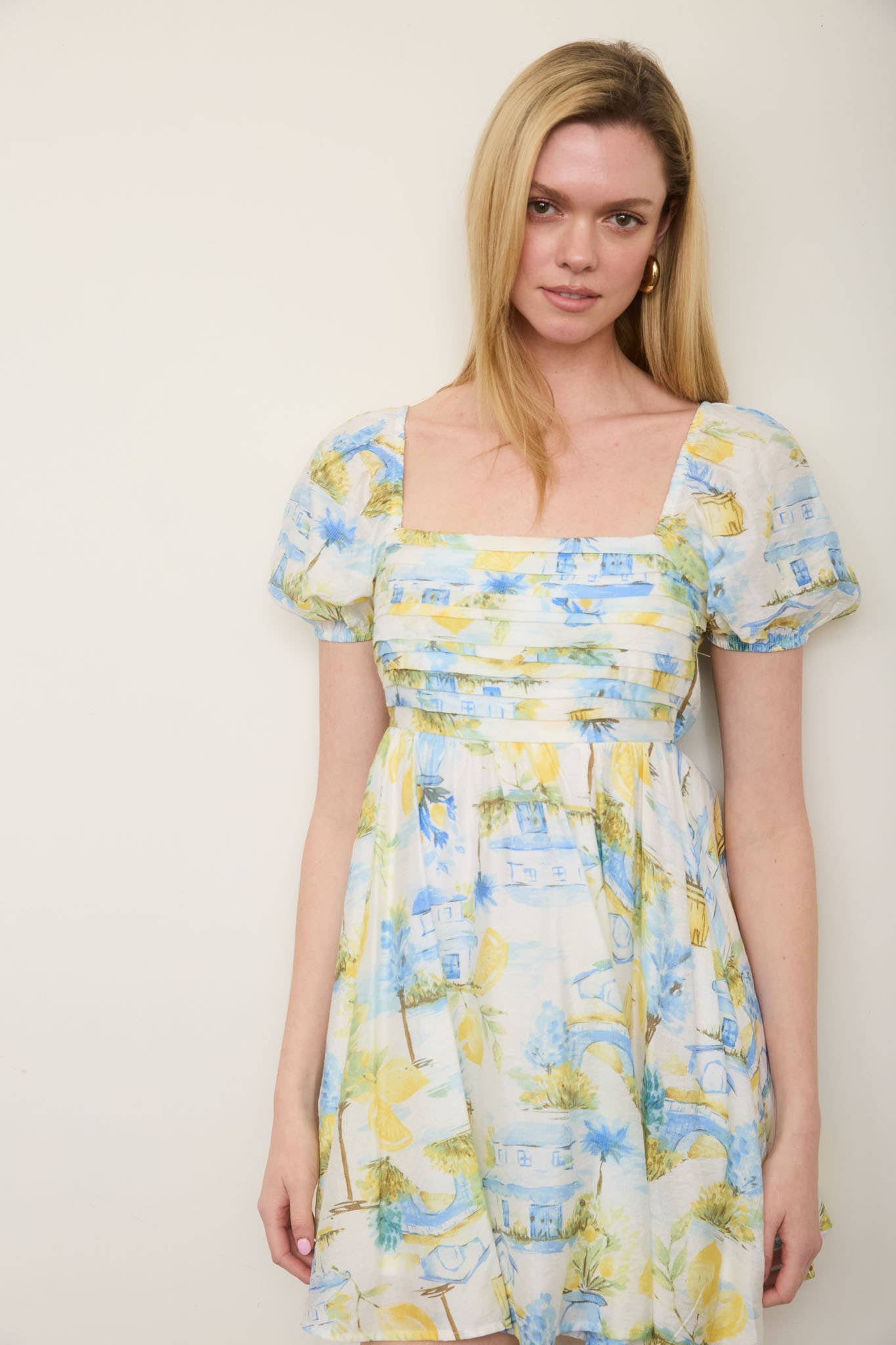 Lemon Puff Sleeve Mini Dress
