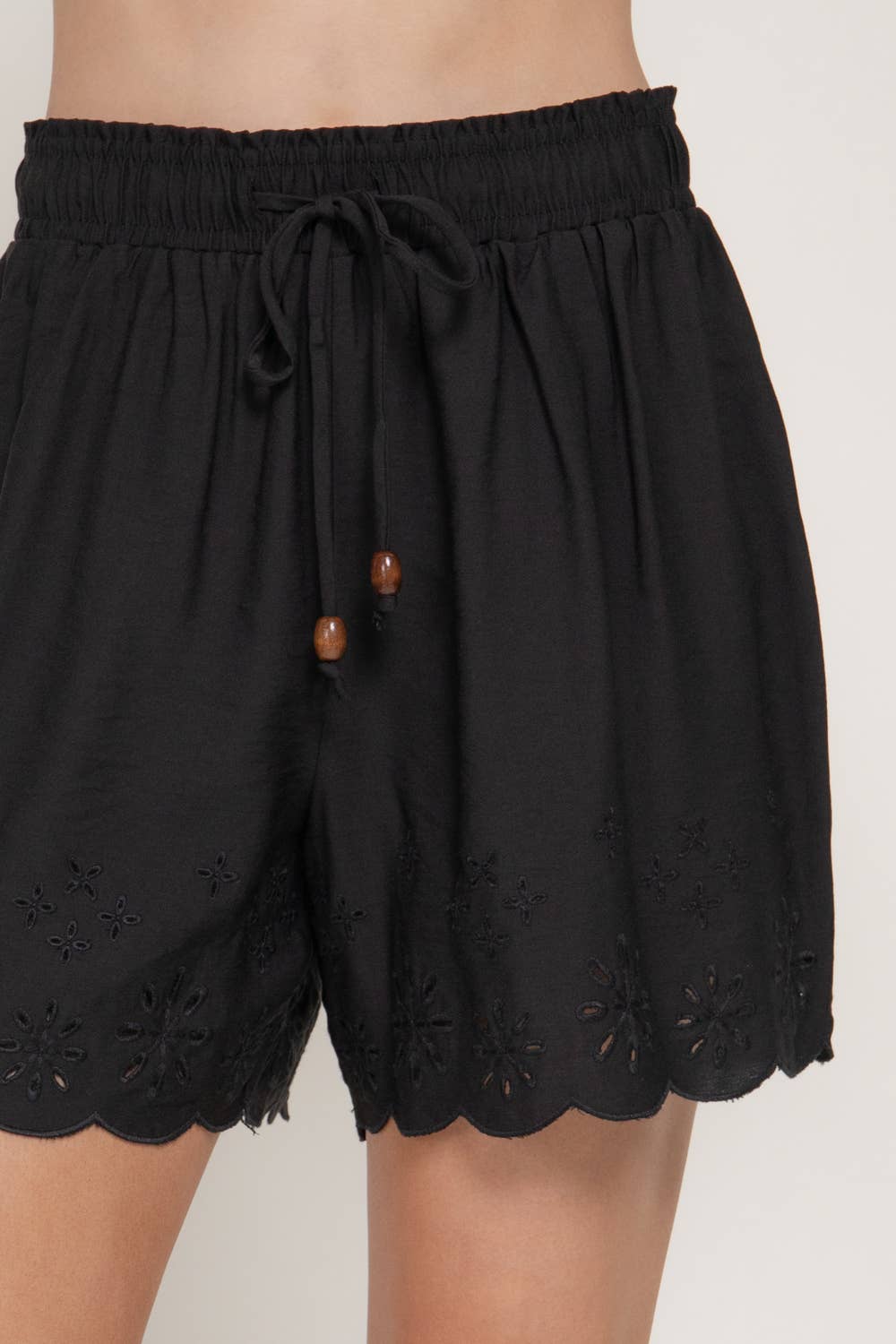 Woven Eyelet Hem Shorts