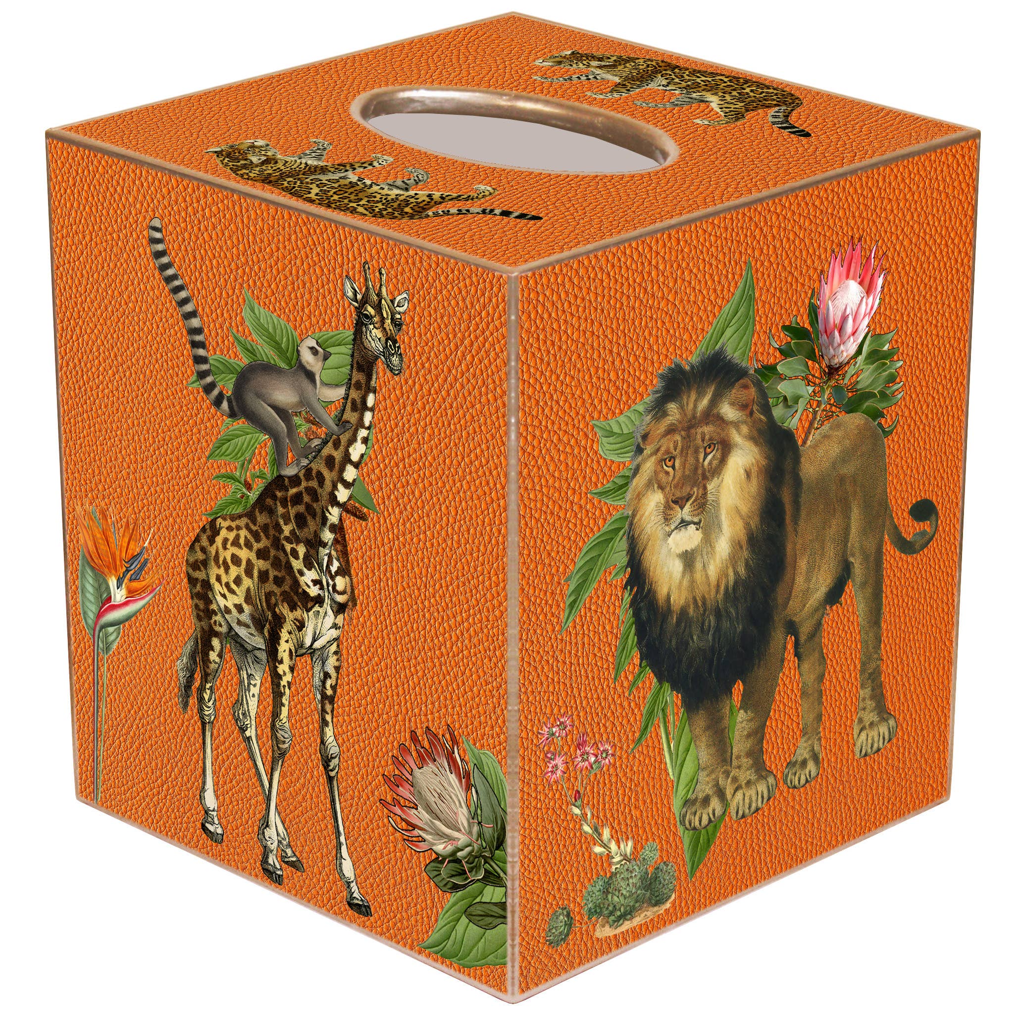 African Obsession Orange Paper Mache Tissue Box Cover