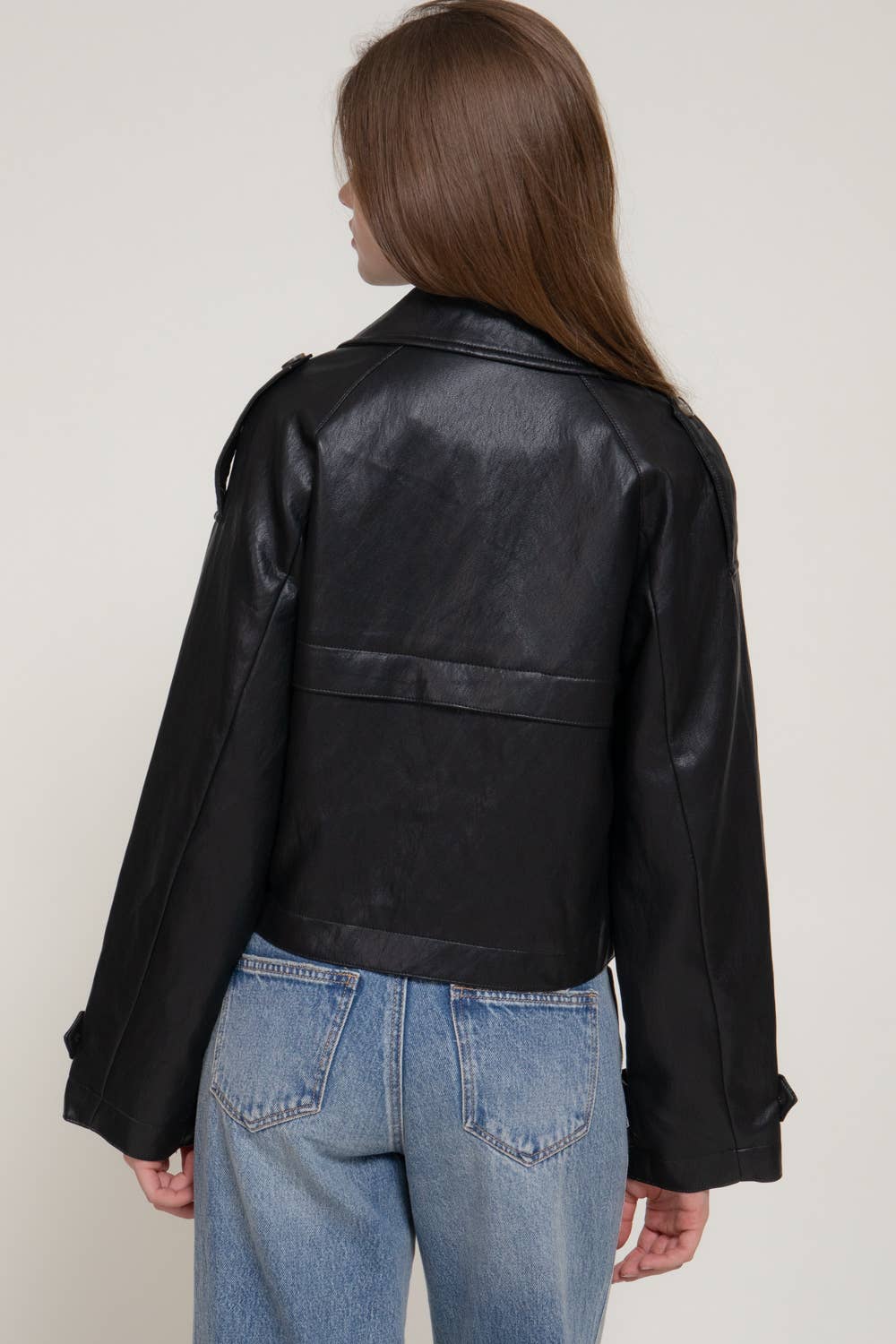 Faux Leather Cropped Trench Coat