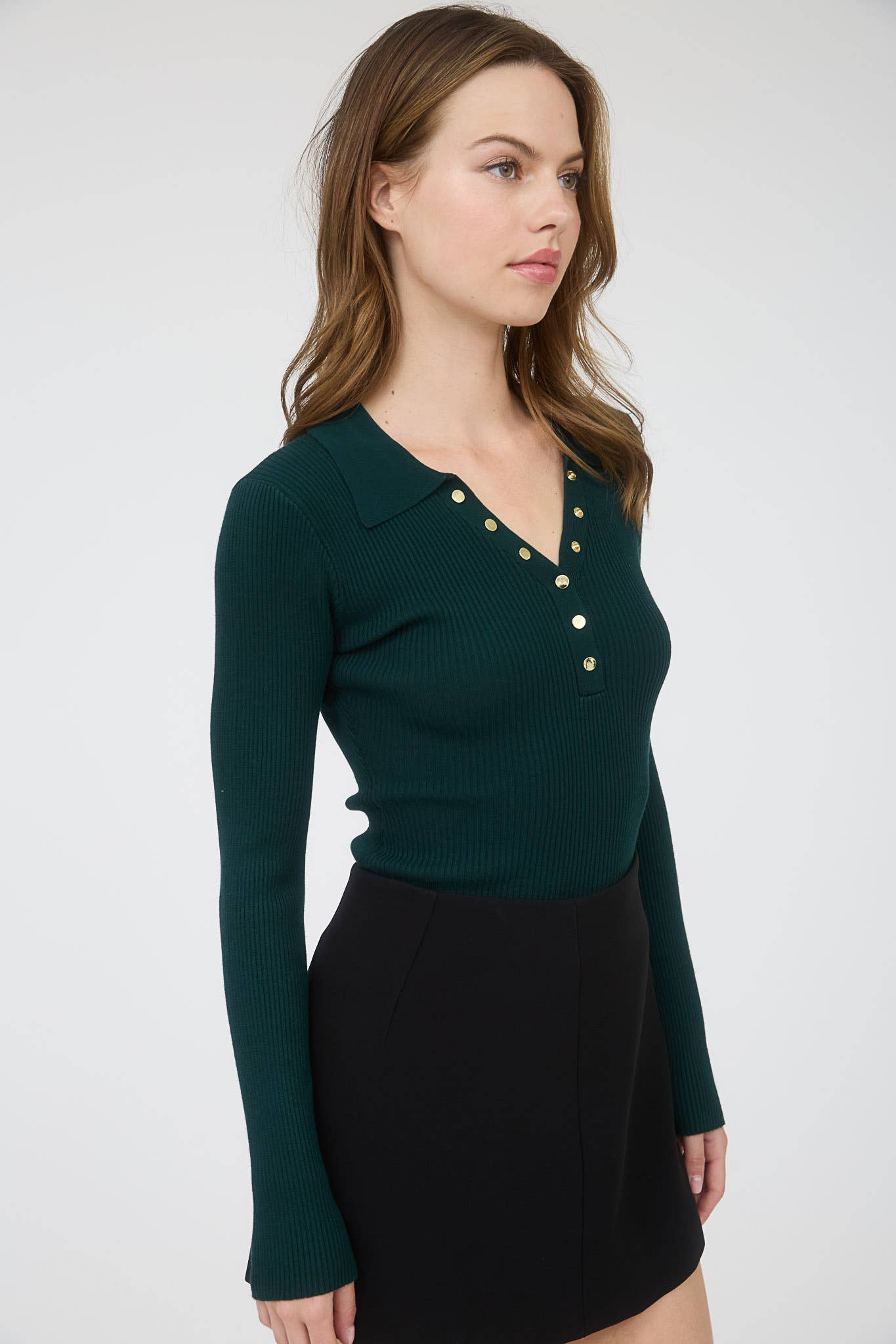 Gold-Button Knit Long Sleeve