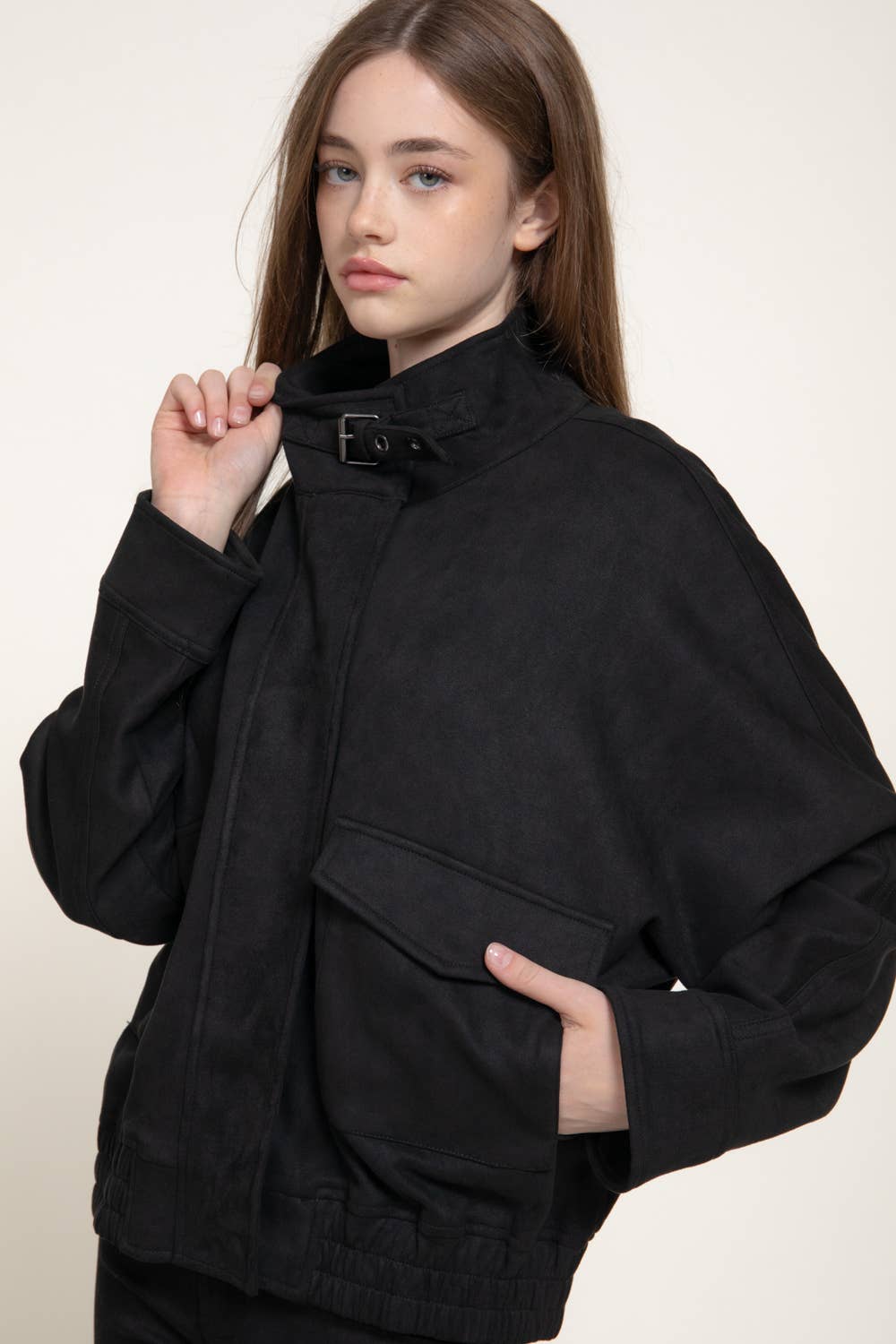 High Neck Faux Suede Jacket