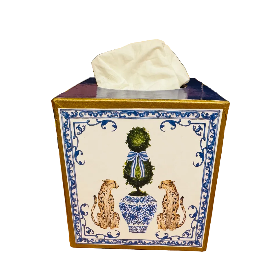 Tissue Box w/ Leopards and Chinoiserie
