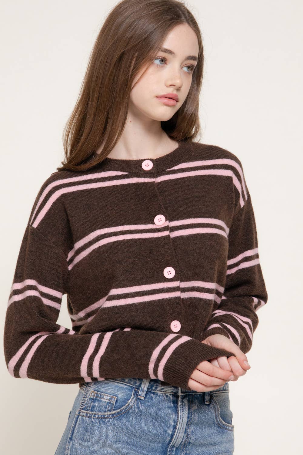 Button Down Striped Cardigan