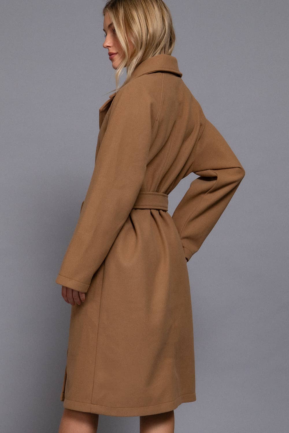 Double Breasted Button Felt Trench Coat