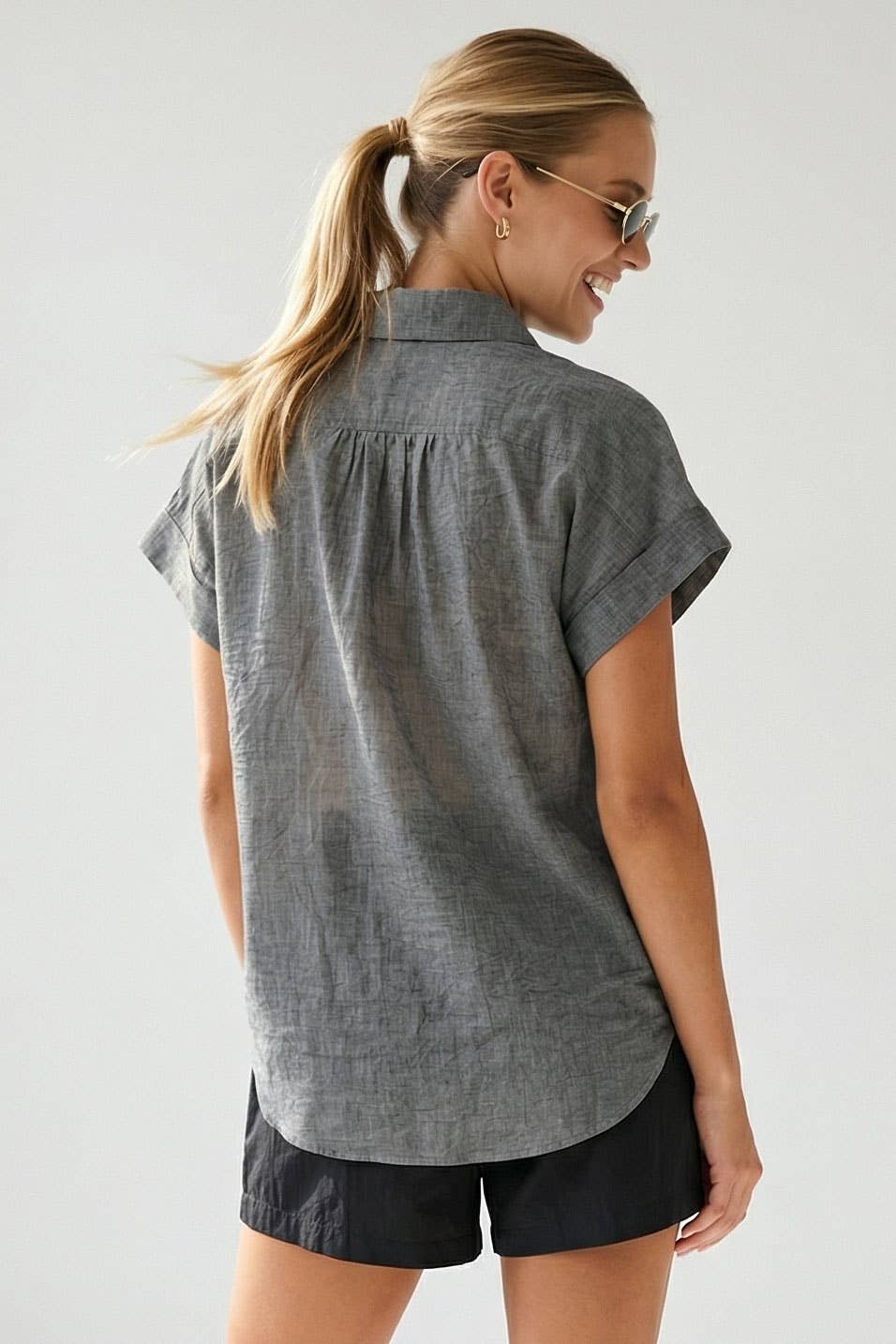 Cotton Short Sleeve Popover Blouse