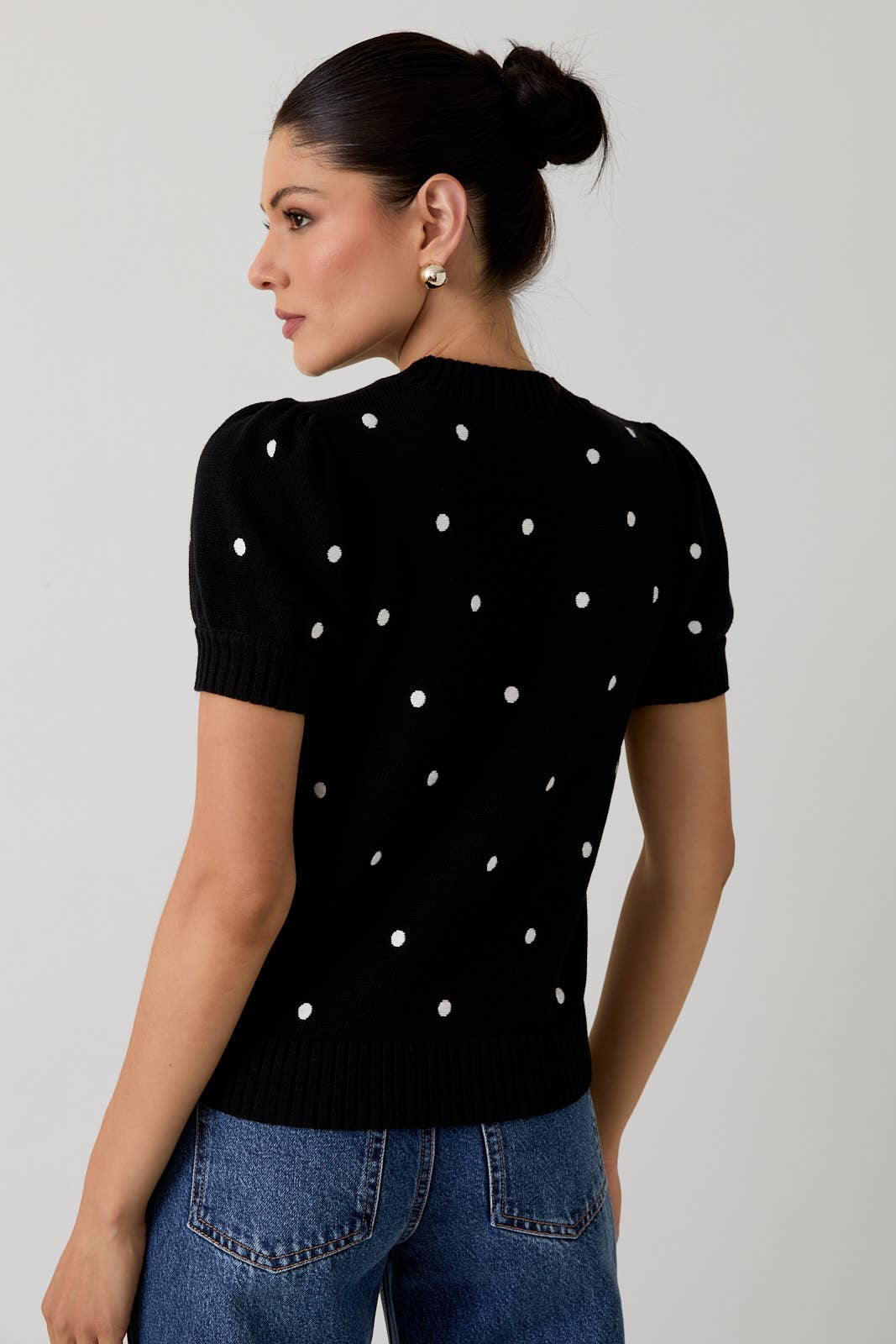 Puff Sleeve Polka Dot Sweater Top