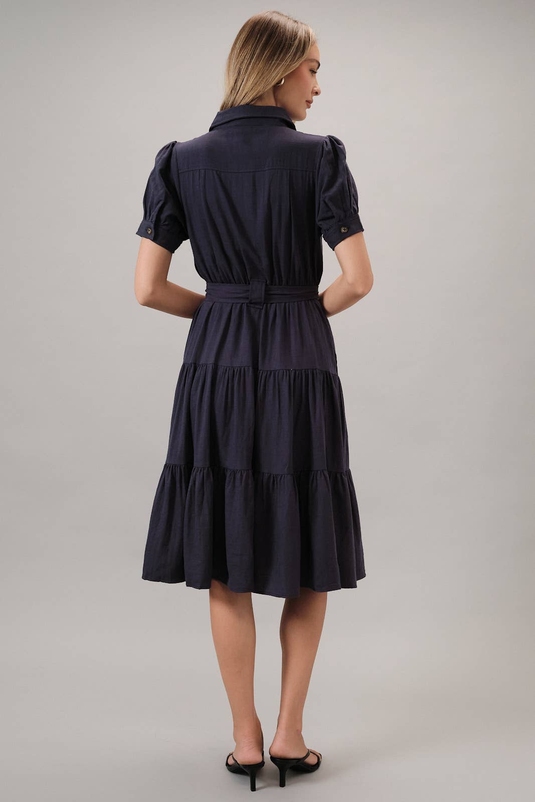 Short Sleeve Belted Midi Dress