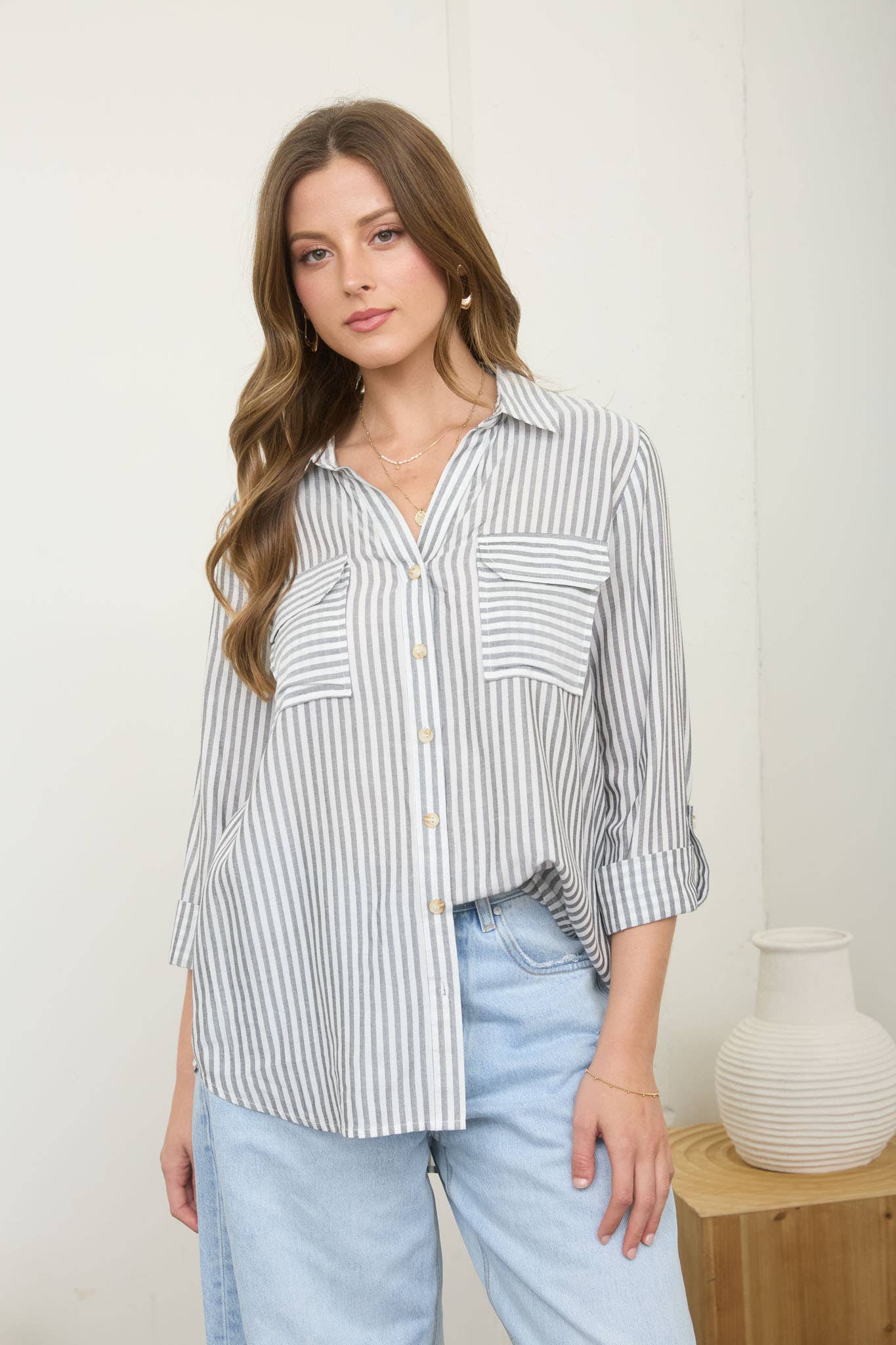 Lightweight Stripe Button Down