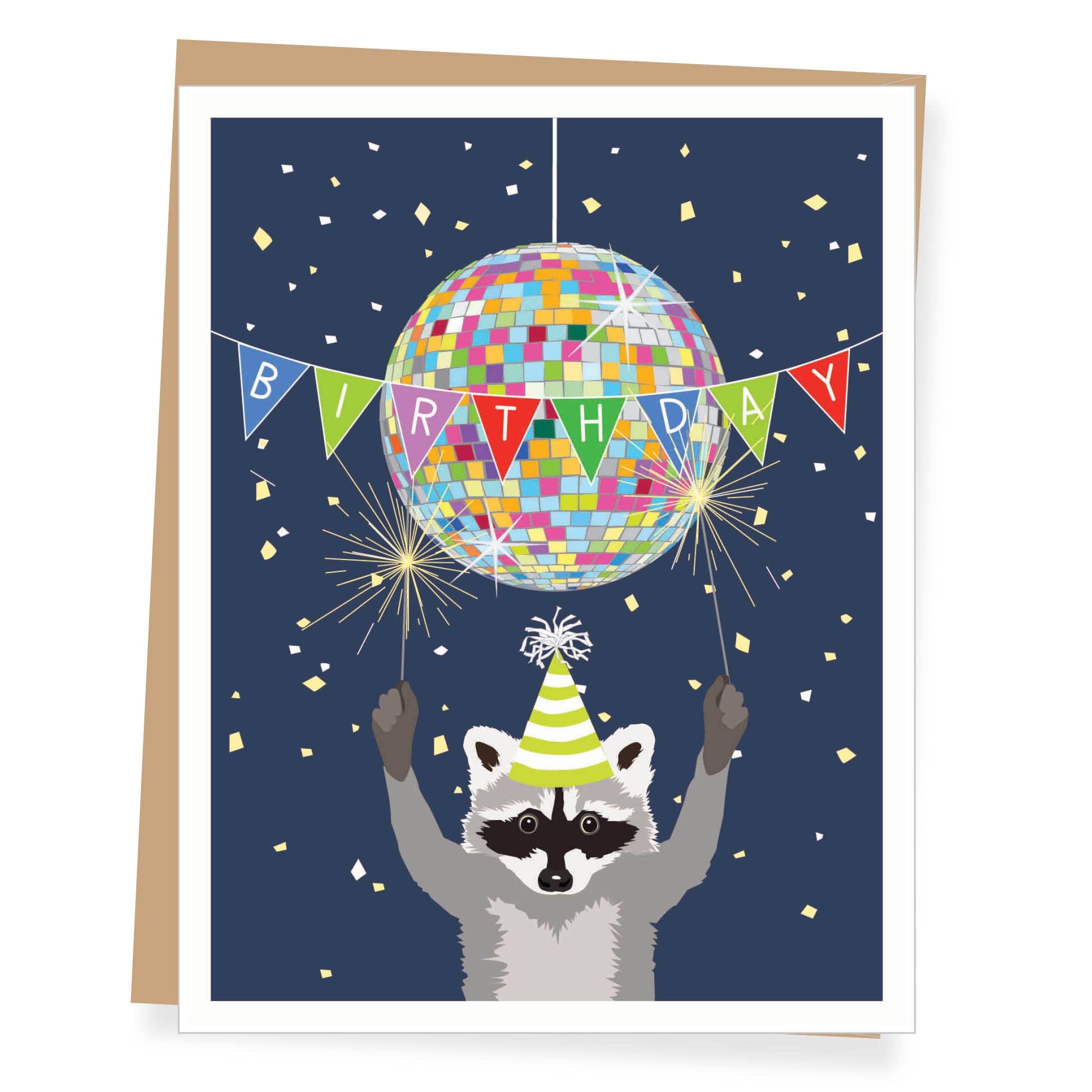 Disco Raccoon Birthday Card front | MILK MONEY milkmoney.co | white elephant gift ideas, gift, mother's day gift ideas, white elephant gift, gift shops near me