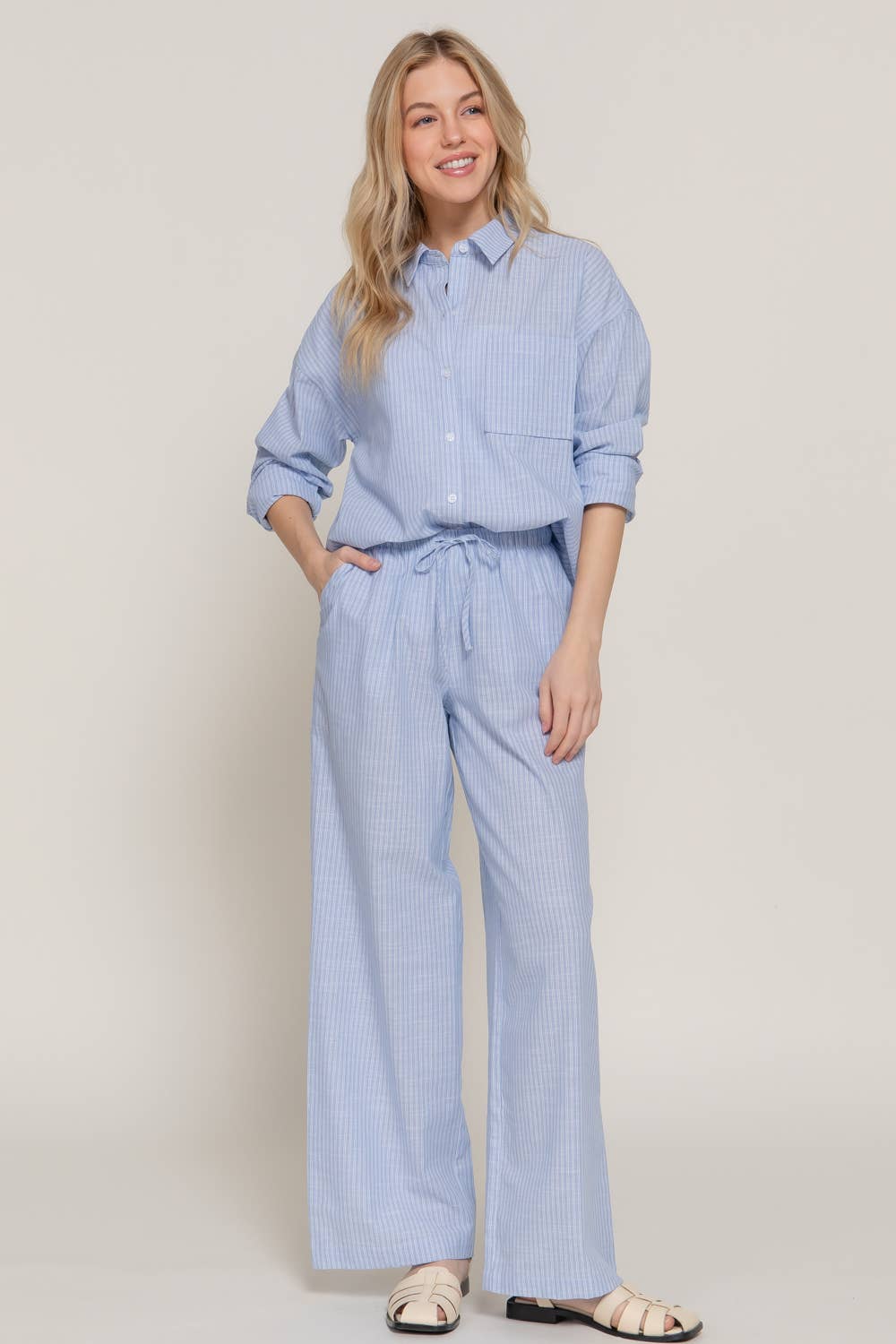 Long Sleeve Button Down Stripe Gauze Shirt