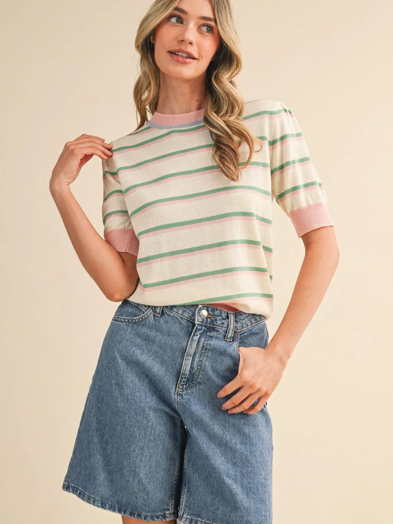 Striped Short Sleeve Sweater