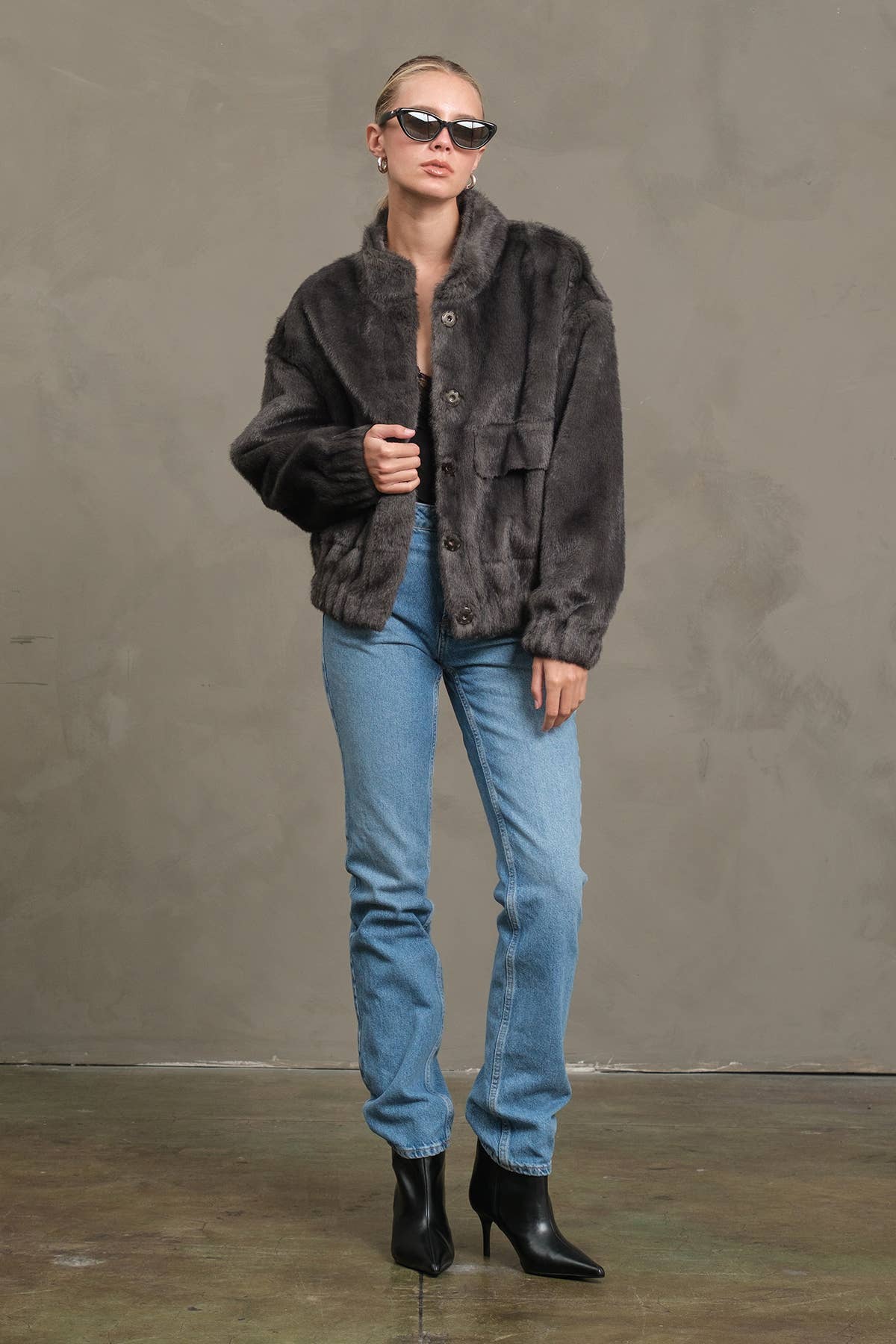 Faux Fur Button Jacket