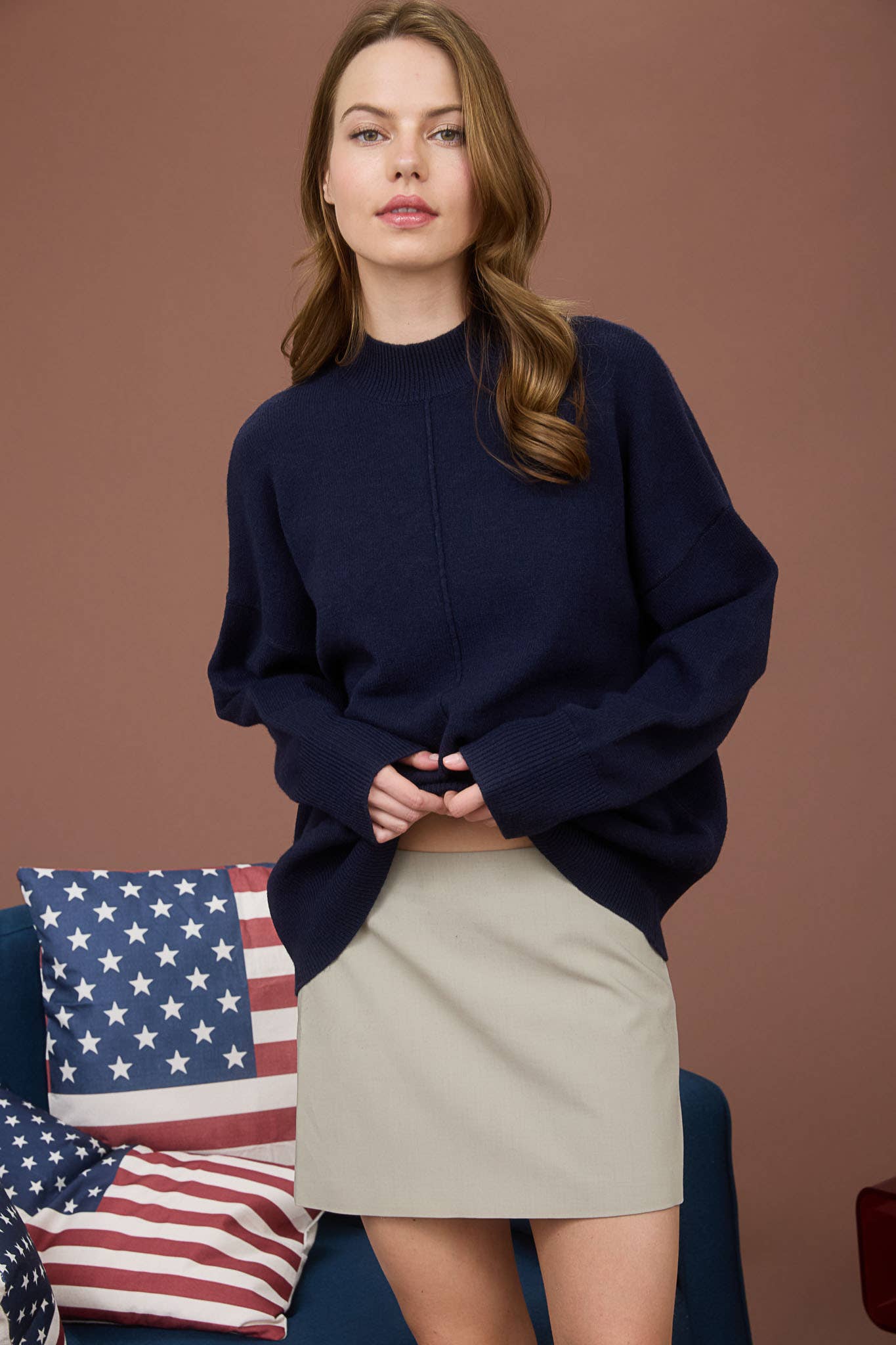 Front Seam Mock Neck Sweater