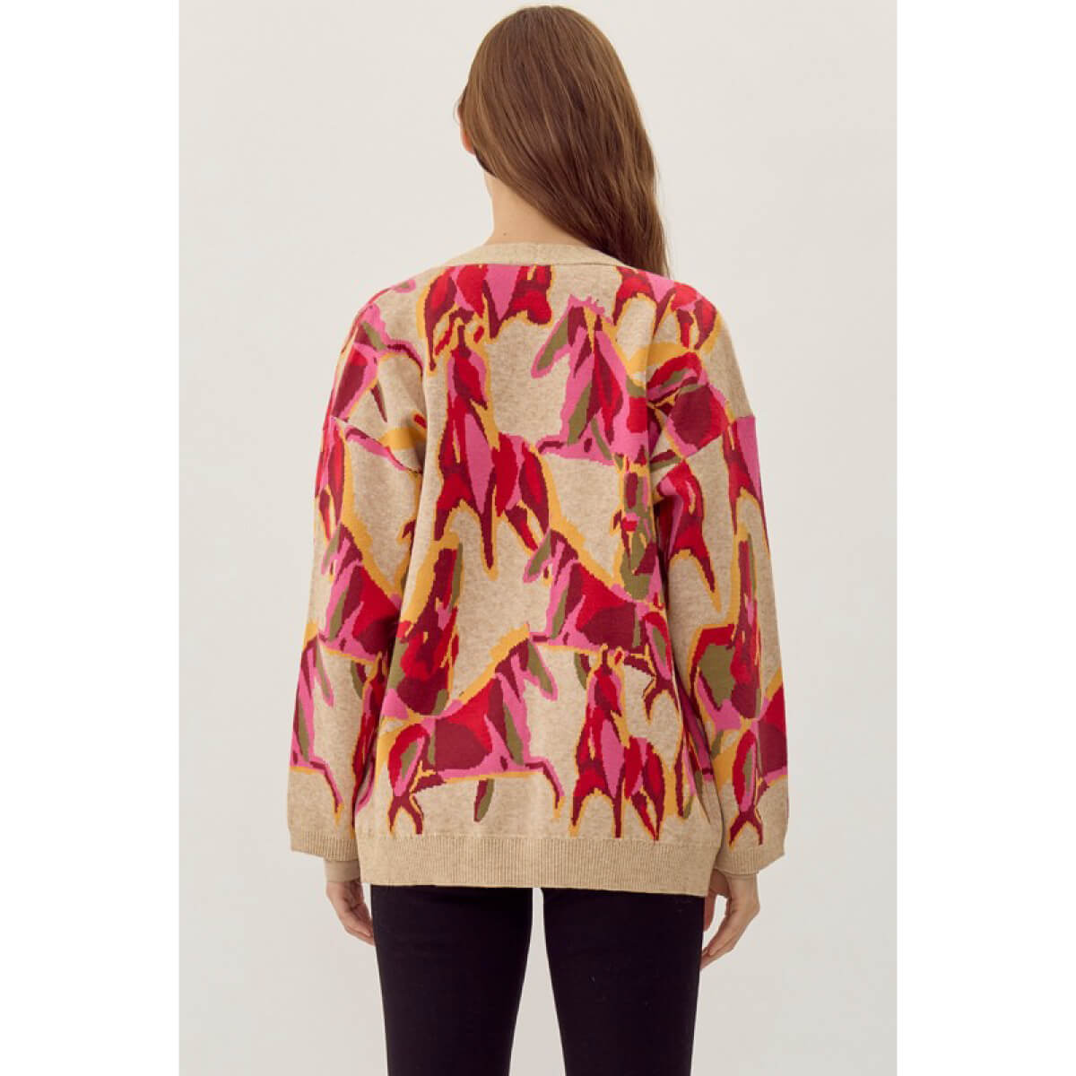 Abstract Horse Print Knit Cardigan