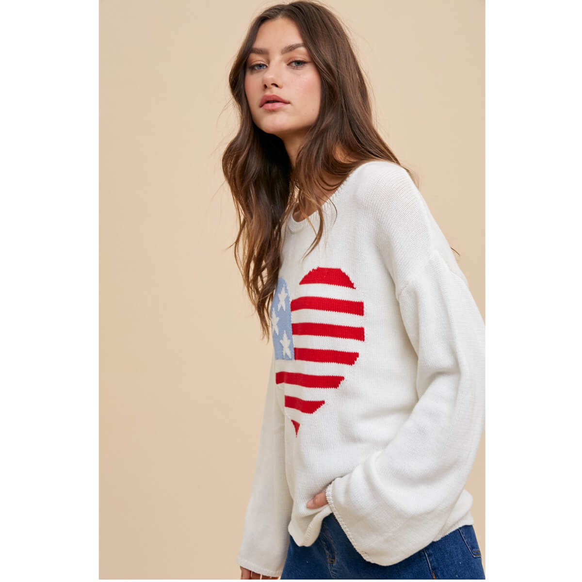 American Flag Heart Knit Sweater front side | MILK MONEY milkmoney.co | cute tops for women. trendy tops for women. cute blouses for women. stylish tops for women. pretty womens tops.