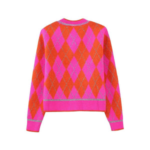 Argyle Shimmer Button Down Cardigan orange back| MILK MONEY milkmoney.co | cute sweaters for women, cute knit sweaters, cute pullover sweaters