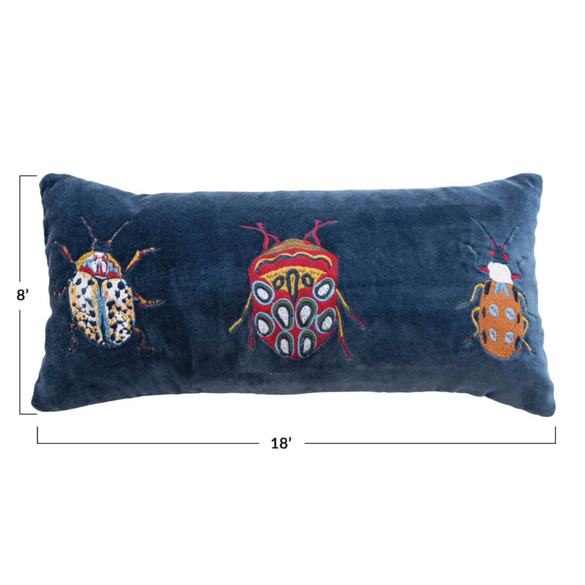 Beetles Cotton Velvet Embroidered Lumbar Pillow blue front | MILK MONEY milkmoney.co | 	Home decor online, Modern home decor, Luxury home furnishings, Best home decor, Home accessories for sale, Living room furniture sets, Kitchen decor ideas, Wall art for home, Bathroom accessories, Vintage home decor, Minimalist home decor
