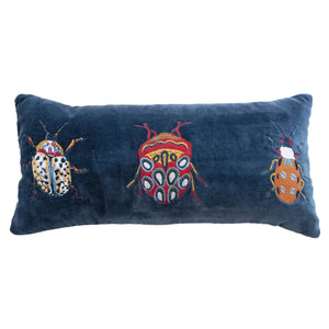 Beetles Cotton Velvet Embroidered Lumbar Pillow blue front | MILK MONEY milkmoney.co | 	Home decor online, Modern home decor, Luxury home furnishings, Best home decor, Home accessories for sale, Living room furniture sets, Kitchen decor ideas, Wall art for home, Bathroom accessories, Vintage home decor, Minimalist home decor
