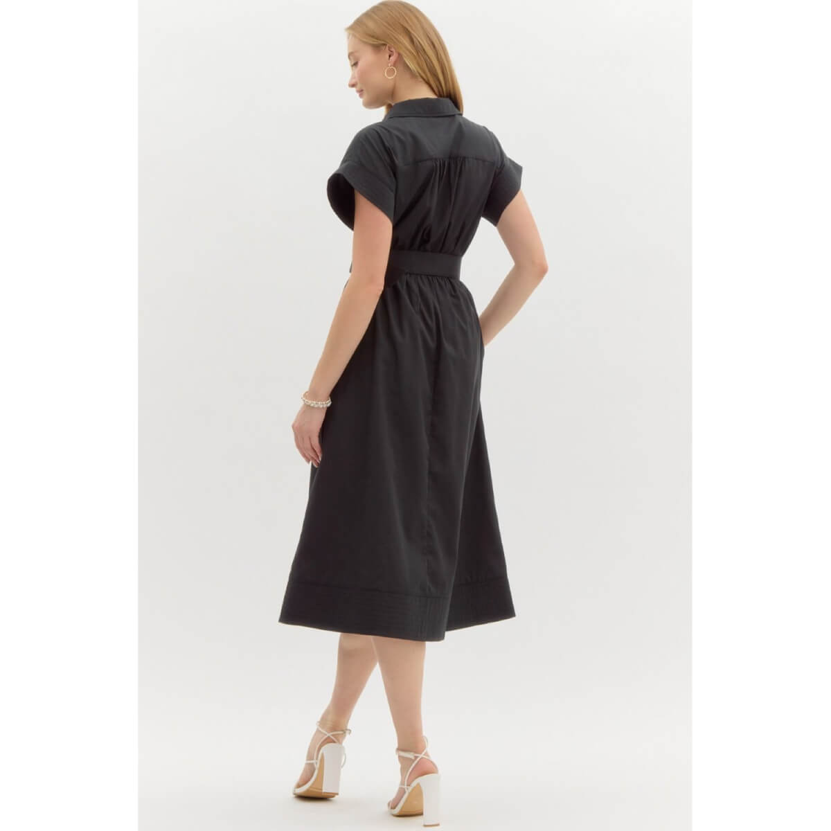 Belted Shirt Midi Dress  black back | MILK MONEY milkmoney.co | cute clothes for women. womens online clothing. trendy online clothing stores. womens casual clothing online. trendy clothes online. trendy women's clothing online. ladies online clothing stores. trendy women's clothing stores. cute female clothes.
