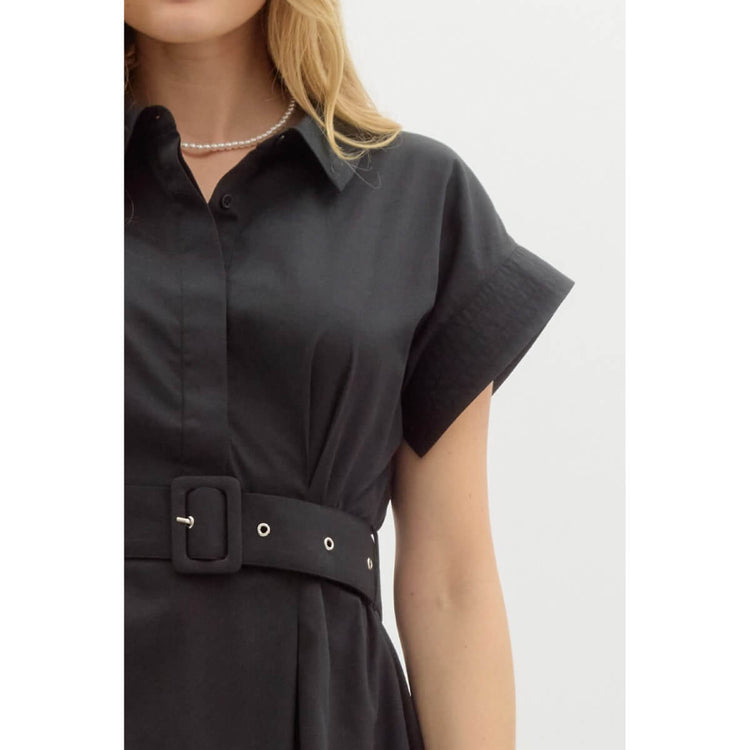 Belted Shirt Midi Dress  black front | MILK MONEY milkmoney.co | cute clothes for women. womens online clothing. trendy online clothing stores. womens casual clothing online. trendy clothes online. trendy women's clothing online. ladies online clothing stores. trendy women's clothing stores. cute female clothes.
