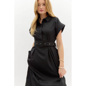 Belted Shirt Midi Dress  black front | MILK MONEY milkmoney.co | cute clothes for women. womens online clothing. trendy online clothing stores. womens casual clothing online. trendy clothes online. trendy women's clothing online. ladies online clothing stores. trendy women's clothing stores. cute female clothes.
