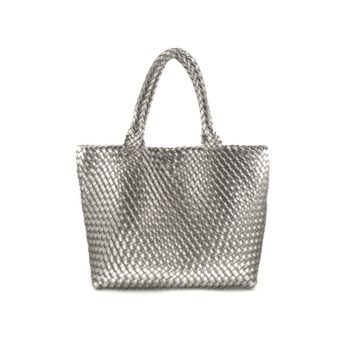 Braided Faux Leather Tote Bag silver front | MILK MONEY milkmoney.co | women's accessories. cute accessories. trendy accessories. cute accessories for girls. ladies accessories. women's fashion accessories.