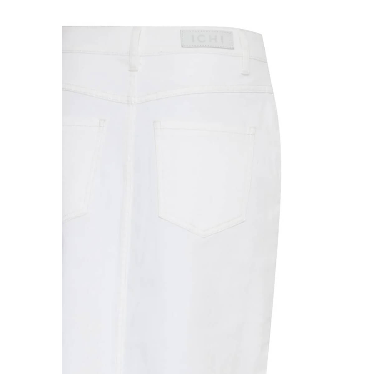 Button Front Denim Midi Skirt white back | MILK MONEY milkmoney.co | cute clothes for women. womens online clothing. trendy online clothing stores. womens casual clothing online. trendy clothes online. trendy women's clothing online. ladies online clothing stores. trendy women's clothing stores. cute female clothes.