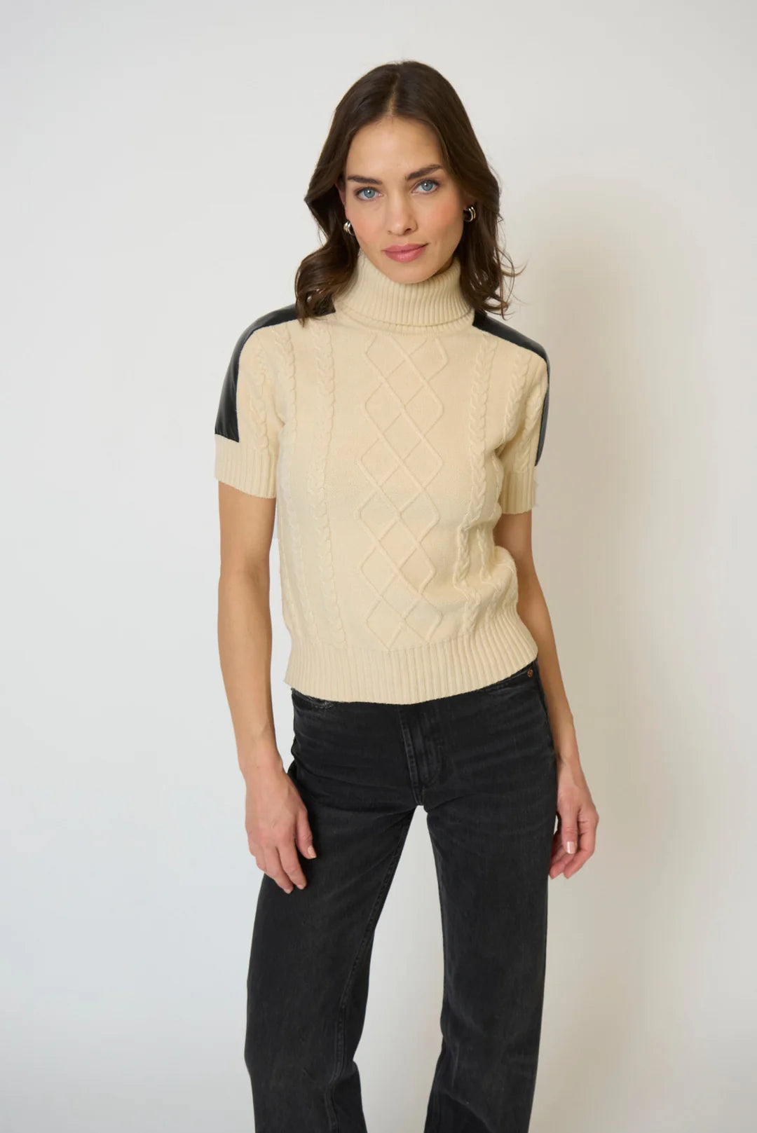 Central Park West Naomi Short Sleeve Cable T-Neck